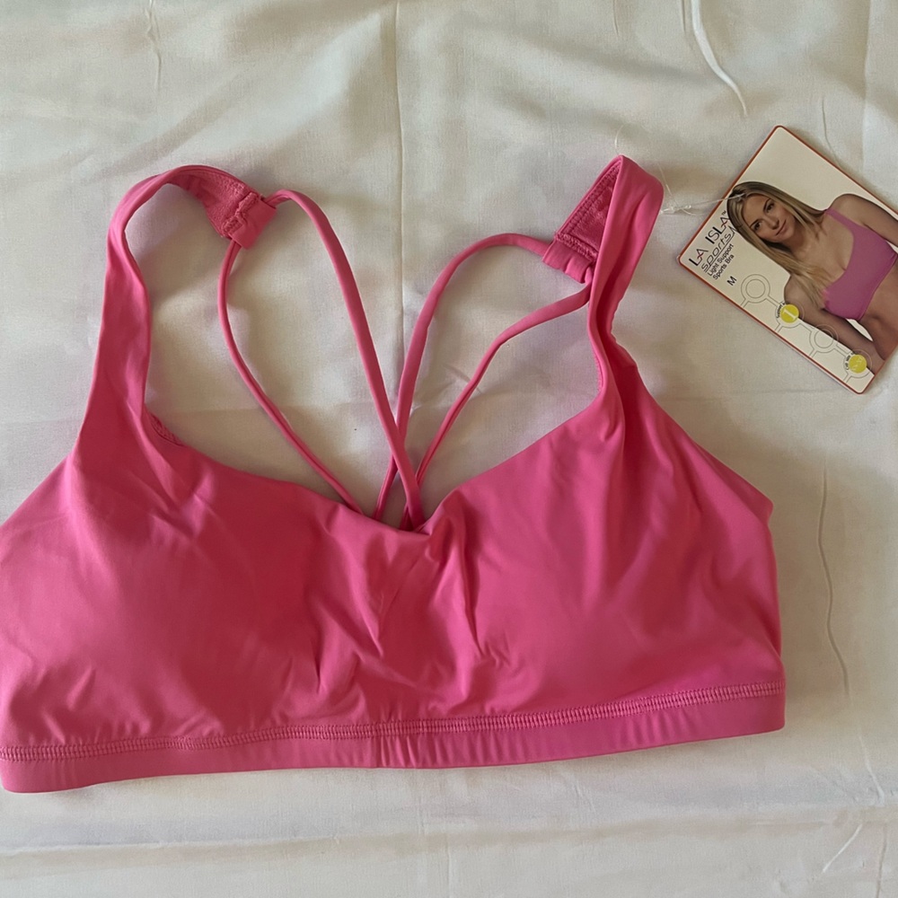 NWT La Isla Medium Sports Hot Yoga Bra Pink Criss Cross